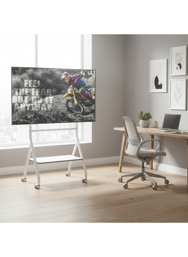 BEETEC Mobile TV Stand for 32–86 Inch Screens, Height Adjustable Rolling TV Cart with Lockable Wheels, VESA 600x400mm, Max Load 45 kg, Cable Management, Sliding Pivot, Shelf Load 10kg , White | TF-RG9W - Image 5